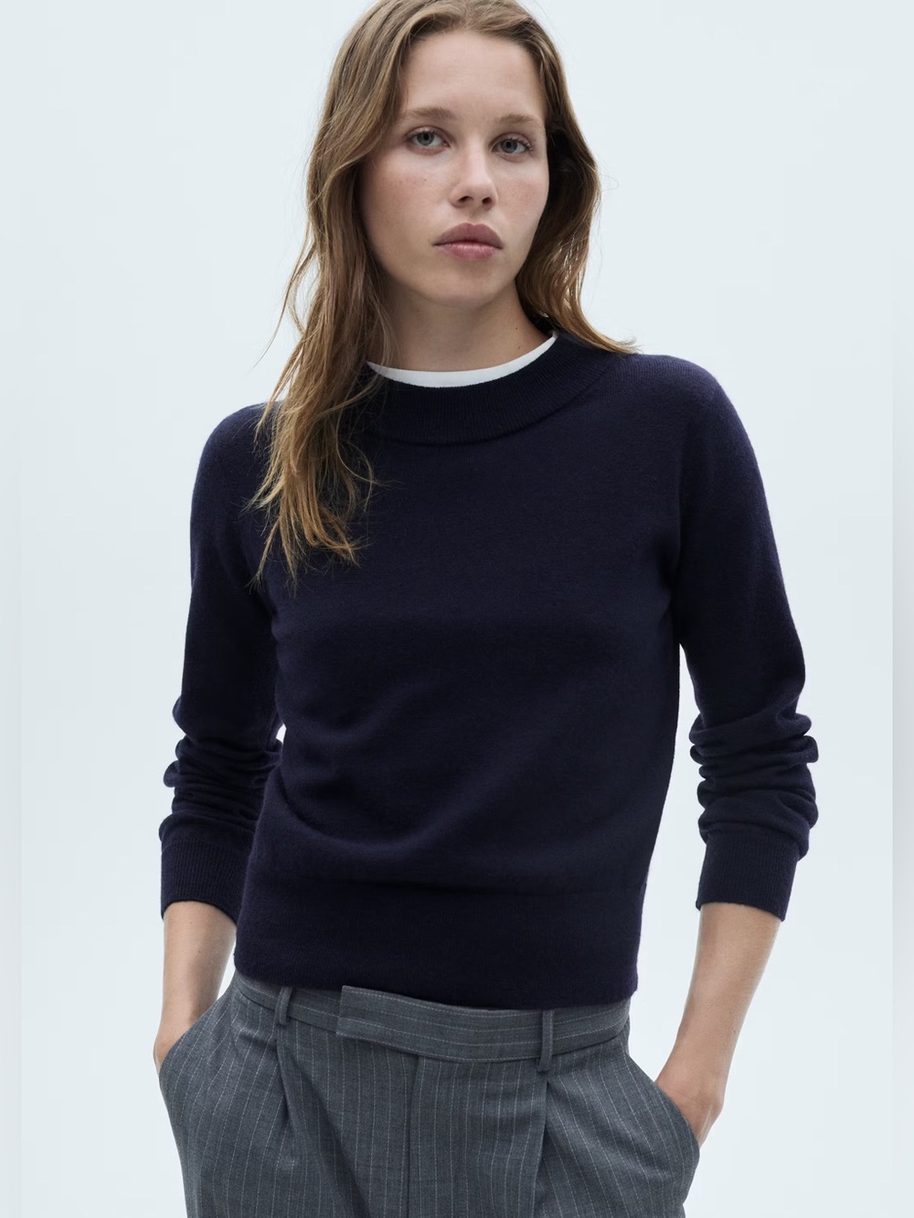 Mango Navy straight round neck sweater NWT